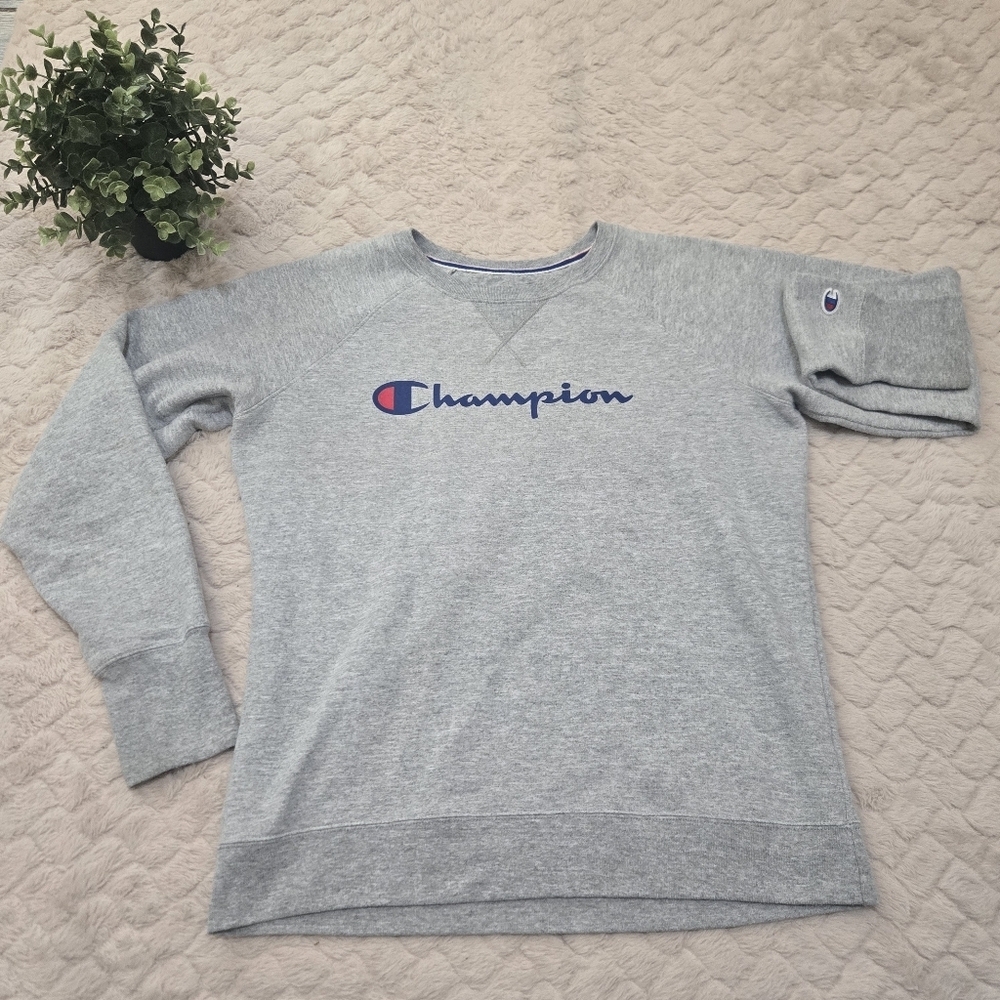 Champion Gray Crewneck Comfy Athleisure Sweater, Size Medium